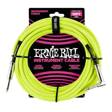Ernie Ball Braided Instrument Cable StraightAngle 10ft Neon Yellow P06080