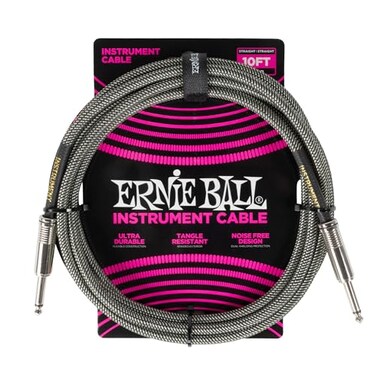 Ernie Ball Braided Instrument Cable StraightStraight 10ft Silver Fox P06429