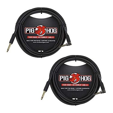Pig Hog PCH10BKR 14 RightAngle to 14 Black Woven Guitar Instrument Cable 10 Feet 2Pack