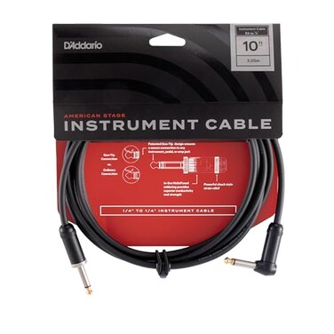 D'Addario DAddario Guitar Cable Guitar Lead Geo Tip for Secure Connection 10 Feet305 Meters Straight EndRight Angle 1 Pack