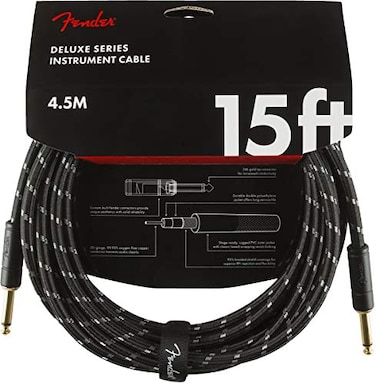 Fender Deluxe Series Instrument Cable Guitar Cable Guitar Accessories StraightStraight Black Tweed 15ft