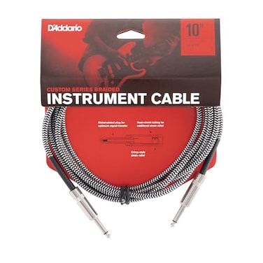 D'Addario DAddario Guitar Cable Guitar Lead Instrument Cable Guitar Accessories Custom Series Braided Cable 10 Feet305 Meters Grey 1 Pack
