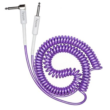 Rayzm Curly Instrument Cable 2 Meters Coiled Chord Right Angle to Straight Spiral Lead for GuitarBass