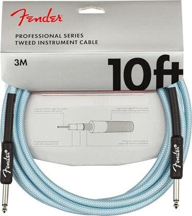 Fender Professional Series Tweed Instrument Cable Guitar Cable Guitar Accessories StraightStraight Spiral Shielding for an AntiKinking Design Daphne Blue 10ft