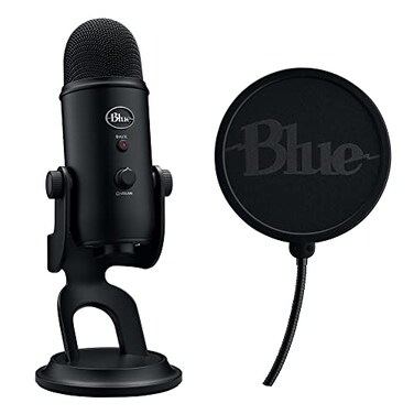 Logitech G Logitech Blue Yeti Game Streaming Kit with Yeti USB Gaming Mic Blue VOCE Software Exclusive Streamlabs Themes Custom Pop Filter PCMacPS4PS5 Blackout