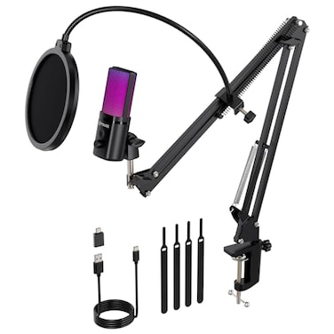 FDUCE Gaming USB Microphone RGB Condenser mic with Mute Gain Monitoring Boom Arm for Streaming Podcast Twitch YouTube PC Computer PS5 M160