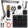 MorTime Condenser Microphone Bundle Live Sound Card Adjustable Boom Arm Shock Mount Metal Mic Pop Filter Sponge Pop Filter Cover Earphone Audio Cables and Power Cable Set of 11 Mic Kit
