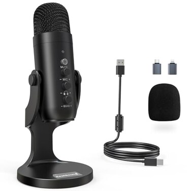 ZealSound Podcast Microphone for PC Noise Cancellation USB Mic with Gain Volume Adjustment Mute Button Monitoring Echo for YouTube TikTok Podcasting Streaming iPhone iPad Android Mac