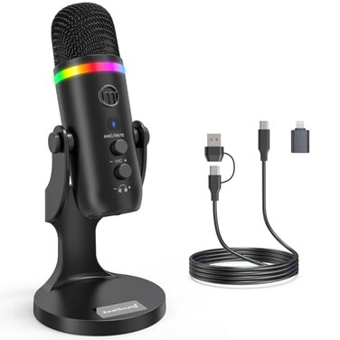 ZealSound Podcast Microphone for PC USB Noise Cancelling Mic with RGB Lighting Mute Gain Control ZeroLatency Monitoring for Mac iPhone iPad Computer Streaming Recording Podcasting K66 Pro