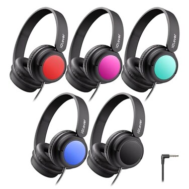 iClever Kids Headphones Bulk 5 Pack for Students K12 Teachers Durable PP Material 85dBA Safe Volume Multiple Folding Options Kids Wired Headphones for SchoolClassroomHomeTravel