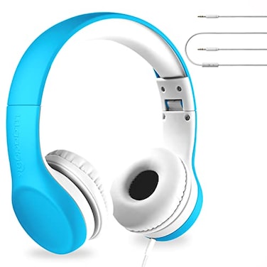LilGadgets Connect Foldable Headphones Adjustable Fit Soft Touch Padding for Kids with Mic VolumeLimited Noise Reduction OnEar Wired Headset for School with SharePort Blue Ages 314