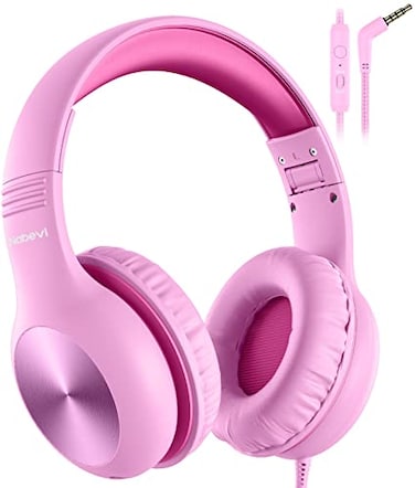 Nabevi Kids Headphones with Microphone OverEar Headphones for Kids with Sharing Function 85dB94dB Safe Volume Limit Wired Headphone for Children Kid Headset for School Study Travel Pink