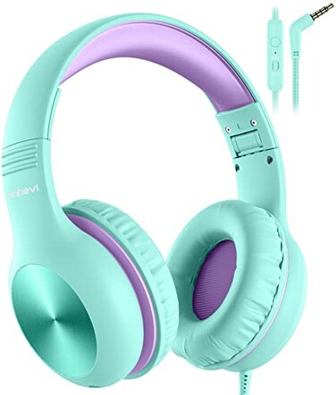Nabevi Kids Headphones with Microphone OverEar Headphones for Kids with Sharing Function 85dB94dB Safe Volume Limit Wired Headphone for Children Kid Headset for School Tablet Travel Green