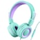 POWMEE P10 Kids Headphones with Microphone Stereo Headphones for Children Boys GirlsAdjustable 85dB94dB Volume Control Foldable OnEar Headphone with Microphone for SchoolPCCellphoneGreen