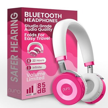 Puro Sound Labs JuniorJam Plus VolumeLimiting Wireless Bluetooth Headphones for Kids Secure Audio with Adjustable OnEar Design 22Hour Battery Life Ideal for Tablets Smartphones PCs Pink
