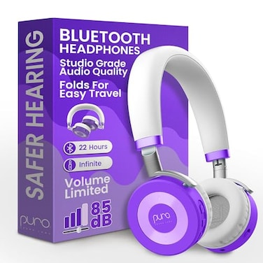 Puro Sound Labs JuniorJam Plus VolumeLimiting Wireless Bluetooth Headphones for Kids Secure Audio with Adjustable OnEar Design 22Hour Battery Life Ideal for Tablets Smartphones PCs Purple