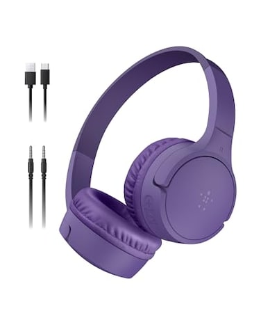 Belkin SoundForm Mini Wireless Bluetooth Kids Headphones 30H Battery 85dB Safe Volume Limit BuiltIn Microphone Toddler OnEar Earphones for iPhone iPad Fire Tablet Ideal for School Purple