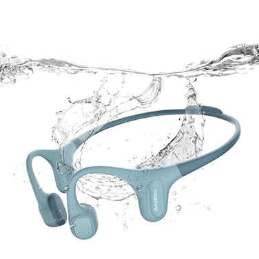 mojawa Run Plus Bone Conduction Headphones OpenEar Bluetooth Headphones 32GB MP3 Player IP68 Waterproof Swimming Earbuds Deep Bass Secure Fit for Running Gym and Daily Use Blue