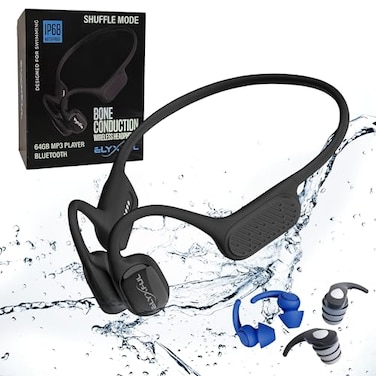 ELYXFUL Bone Conduction Swimming Headphones IP68 Waterproof Bluetooth 64GB MP3 Player OpenEar Water Headphones for Swimming with Mic Secure Fit Great for Running Cycling and Workouts