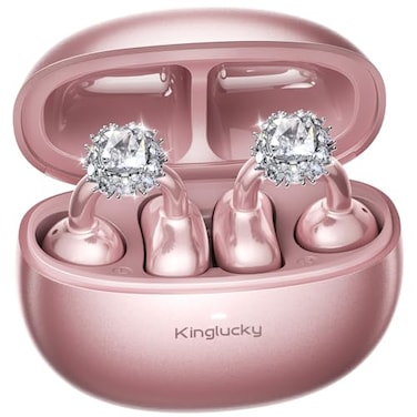 Kinglucky ClipOn Open Ear Earbuds with Detachable Diamond Earrings Bluetooth 54 Open Ear Wireless Headphones for Women 40H Playtime Comfortable SmallEar Fit Rose Gold