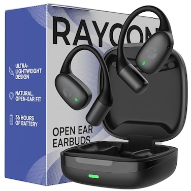 Raycon Essential Open Ear Earbuds Open Ear Headphones Earbuds Wireless Bluetooth Sweat WaterResistant Earphones Running Headphones with UltraLightweight Design 36 Hours Battery Life Black