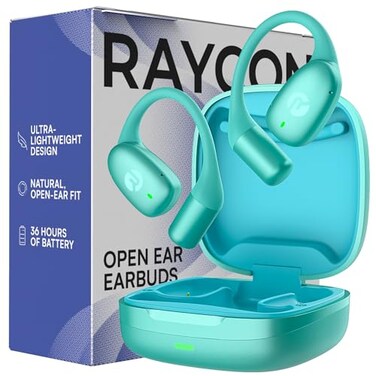 Raycon Essential Open Ear Earbuds Open Ear Headphones Earbuds Wireless Bluetooth Sweat WaterResistant Earphones Running Headphones with UltraLightweight Design 36 Hours Battery Life Mint