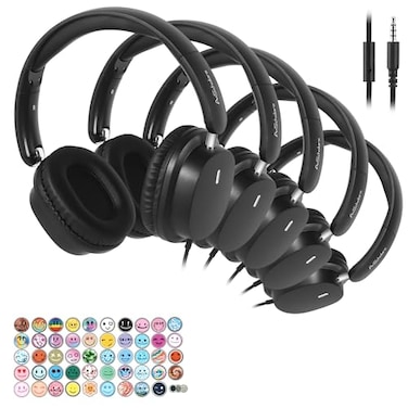 AScholars A Scholars Kids Headphones Bulk 5 Pack for School HD Mic Stereo Sound OverEar Headphones for Classroom Comfortable Fit Foldable 35mm Jack Wired Headphones for Kids ipad Tablets Computer Tr