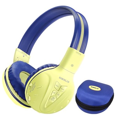 SIMOLIO Wireless Kids Headphones Foldable Stero Wireless Headset with Mic and 3 Level Volume Limited 30H Playtime 35mm Cord Share Port Travel Case Bluetooth 60 for School Game iPad Tablet