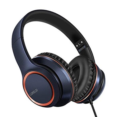 LORELEI X8 OverEar Wired Headphones with Microphone with 145mTangleFree Nylon Line35mm PlugLightweight Foldable Portable Headphones for SmartphoneTabletComputerMp34Dark Blue