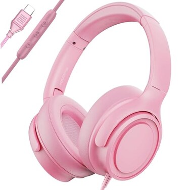 ADOOPE Wired OverEar Headphones with USB C Connector HiFi Stereo Sound NoiseIsolating Ear Cups Comfortable Fit for USB C Devices No Bag Pink