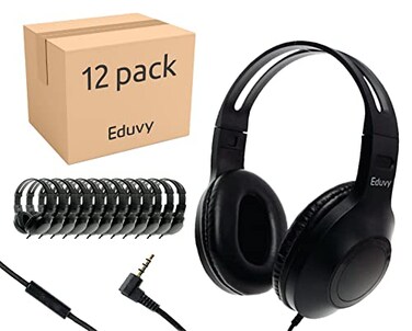 Eduvy Bulk Headphones for Classroom with Microphone HeavyDuty School Pack Wired Headphones for Students Teacher Must Haves Supplies from Elementary to College 12 Pack Black