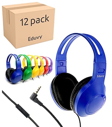 Eduvy Bulk Headphones for Classroom with Microphone HeavyDuty School Pack Wired Headphones for Students Teacher Must Haves Supplies from Elementary to College 12 Pack Mixed Color
