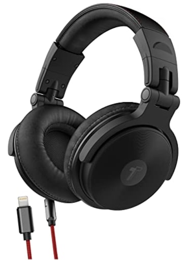Thore Over Ear iPhone Headphones with Lightning Connector Apple MFi Closed Back Studio DJ Monitor Earphones 50mm Neodymium Drivers V200 BlackRed