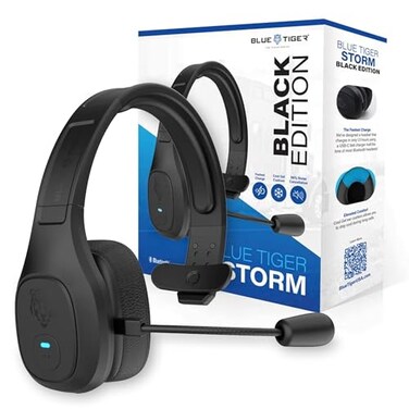 Blue Tiger Storm Black Premium Trucker Bluetooth Headset Wireless Noise Canceling Mono Headset with Mic HighFidelity Sound 30Hour Talk Time USBC Charging for Truck Drivers Bluetooth 50