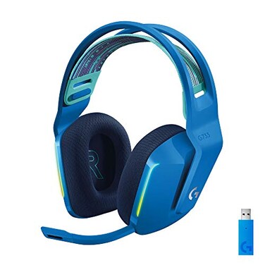 Logitech G733 Lightspeed Wireless Gaming Headset with Suspension Headband LIGHTSYNC RGB Blue VOCE mic Technology and PROG Audio Drivers Blue