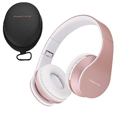 PowerLocus Wireless Bluetooth OverEar Stereo Foldable Headphones Wired Headsets with Builtin Microphone for iPhone Samsung LG iPad Rose Gold