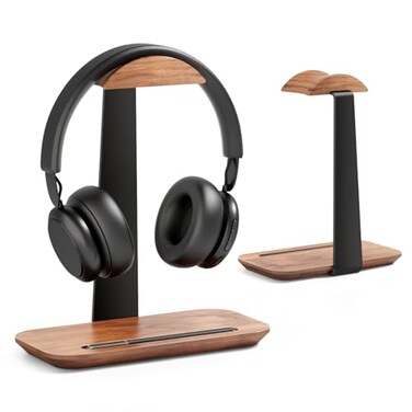 UPERGO Walnut Headphone Stand Wood Headset Stand for Desk Universal Headphone Holder with Storage Base for Gaming Airpod max BoseRazer