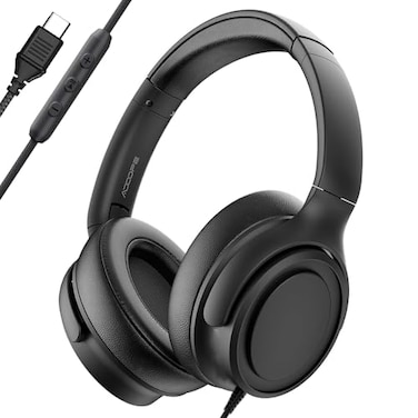 ADOOPE Wired OverEar Headphones with USB C Connector HiFi Stereo Sound NoiseIsolating Ear Cups Comfortable Fit for USB C Devices No Bag Black