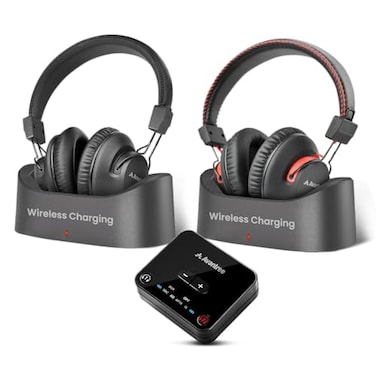 Avantree HT41899 Plus 2 Dual Bluetooth Wireless Headphones for TV Watching with Transmitter Charging Docks aptX Adaptive Low Latency Support Compatible with Optical 35mm AUX TVs