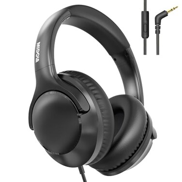 MIDOLA OverEar Wired Headphones Decent Sound Acceptable with Builtin Microphone Lightweight Adjustable Foldable 40 inch Aux 35mm Jack Cord for Laptop PC iPad Black