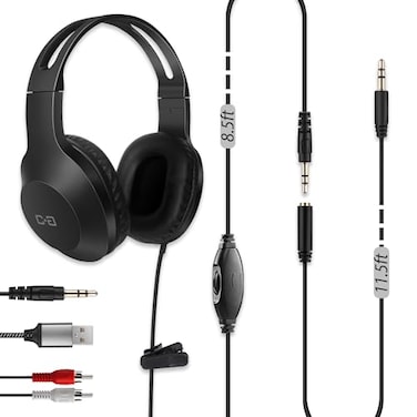 DUNGZDUZ 20Ft Extra Long Cord Headphones for TV PC with Volume Control Wired TV Headset with Extension Cable 35mm Aux Jack with USB RCA Adapters for More TVs Senior Friendly
