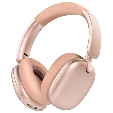 RORSOU C6 Active Noise Cancelling Headphones Wireless Over Ear Bluetooth Headphones 60H Playtime Lightweight Folding Deep Bass Comfort Fit Ear Cups Headset with Mic for iPadPCHome Rose Gold