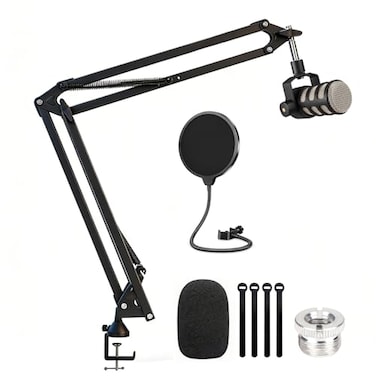 WIBOND Heavy Duty Mic Boom Arm for Rode Podmic Professional Microphone Stand with 38 to 58 Adapter for Shure SM7B Blue Yeti HyperX QuadCast Fifine AM8 Pop Filter and Custom Foam Cover Kit