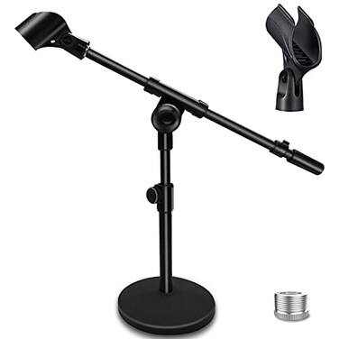 Mictop Adjustable Desktop Mic Stand Desk Stand Tabletop Table Top Microphone Stand with Mic Clip for Handheld Microphone Boom Arm 58 Male to 38 Female Screw Adapter