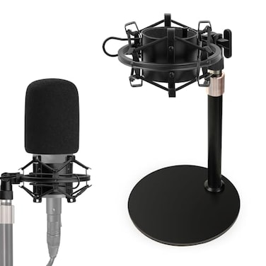 Rigych AT2020 Mic Stand Adjustable Height Desk Mic Stand with Shock Mount Foam Windscreen Metal Weighted Base 14 to 38 Metal Adapter for AT2020 AT2020USB AT2020USB AT2035 Mic by