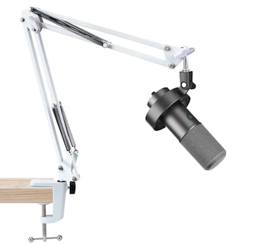 SUNMON White Boom Arm for Fifine K688 Mic Boom Arm Compatible with Fifine Microphone Mic Boom Arm with 38 to 58 Screw Adapter Clip Microphone Boom Arm with Desk Clamp
