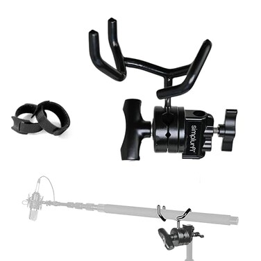 Simplurfi Microphone Boom Pole Mounting Kit with Cradle and 25inch Grip Head Sturdy Metal Holder for CStands and Mic Stands Audio Recording and Boompole Support black