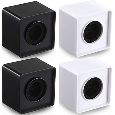 Landhoow 4 Pcs Mic Flags Square Cube Microphone Flags Station Portable Custom Interview Mic Station with Foam Microphone Accessories for Interview Reporter Host Halloween CosplayWhite Black