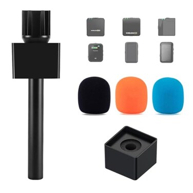CaTeFo Mic Handle for DJI Rode Microphone Handheld Stand Holder for Wireless GO2 Interview Rig Adaptor With Mic Flag 3 Color Foams StarRigHC