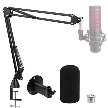 SUNMON HyperX QuadCast Boom Arm with Pop Filter Wall Mount Boom Arm and C Desk Clamp Scissor Mic Stand Compatible with Hyper x QuadCast S Gaming Microphone